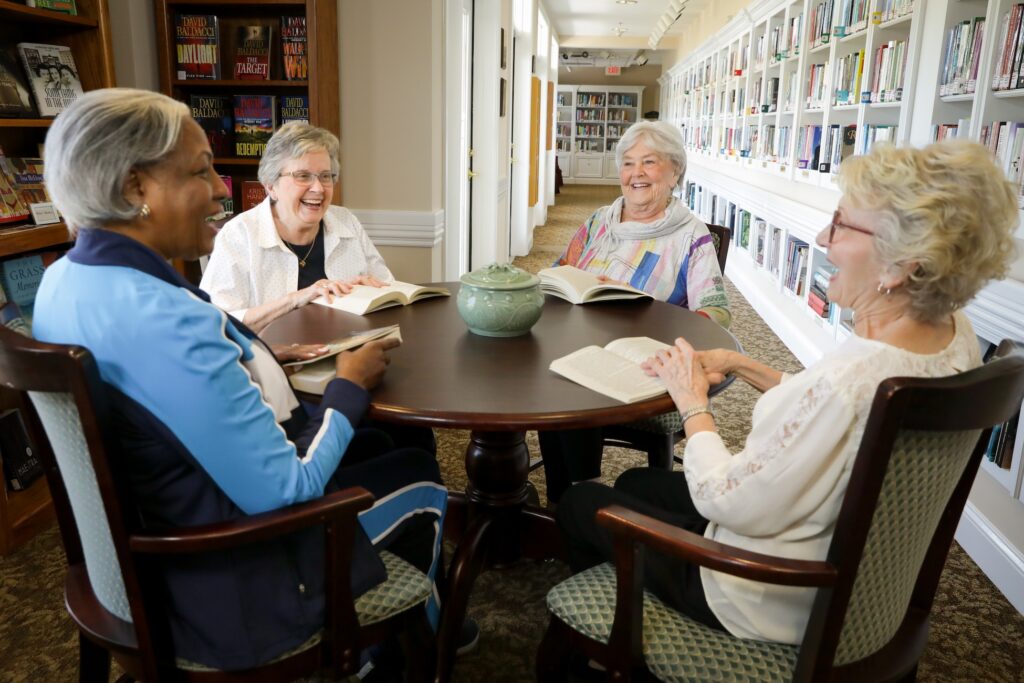 Senior women at book club