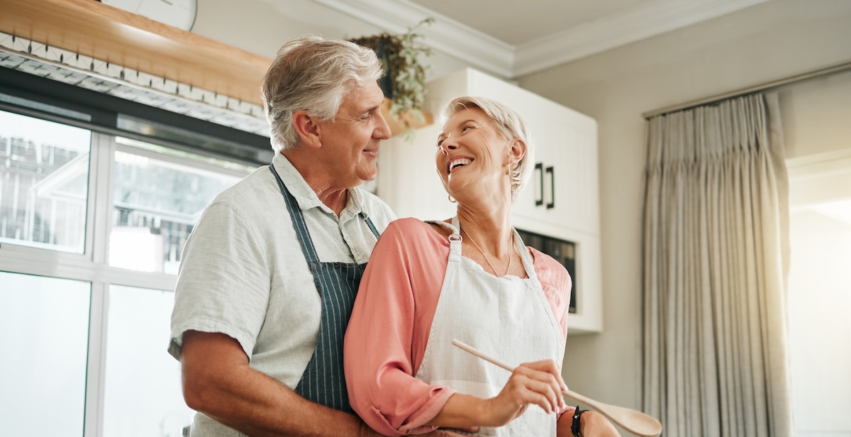 Senior couple cooking together